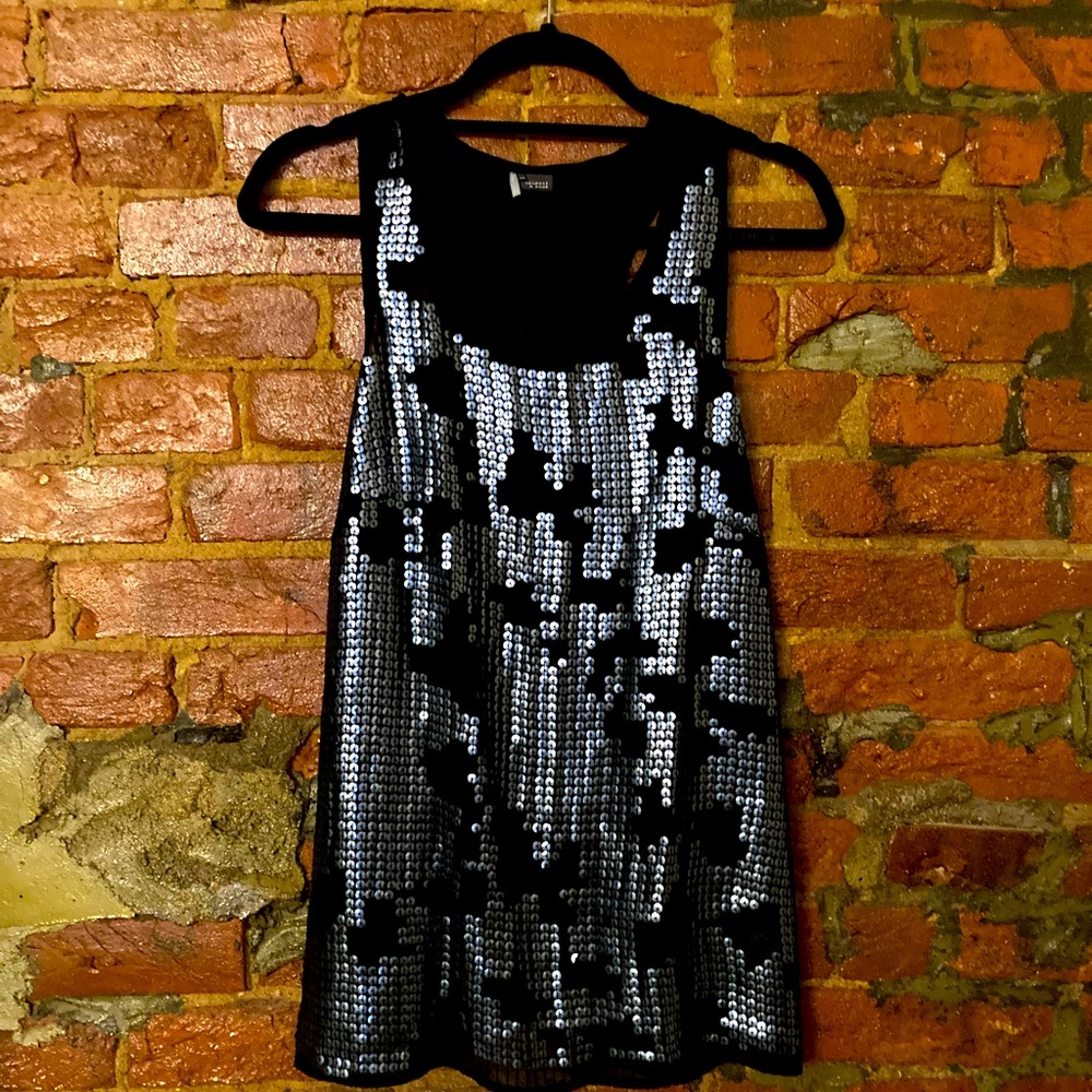 Sparkle and Fade Black Sequin Sheer Sleeveless  Top, S